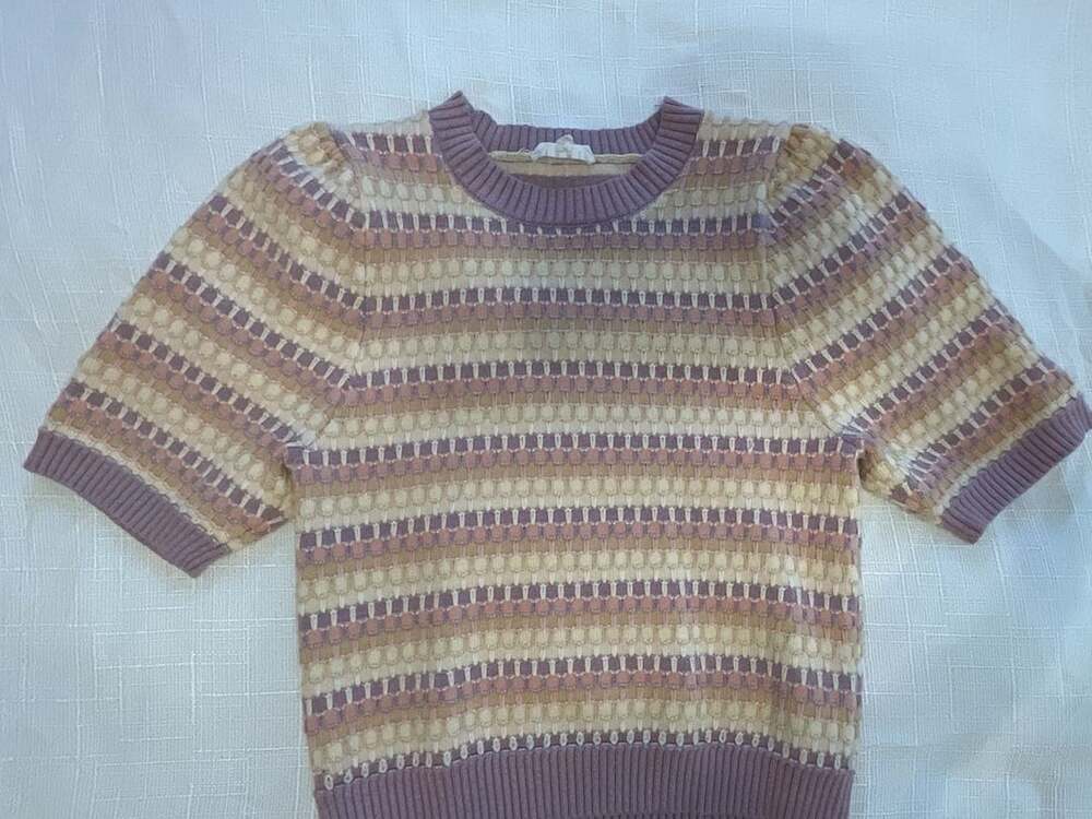 THML Striped Knit Sweater Size L Short Sleeve Multicolored